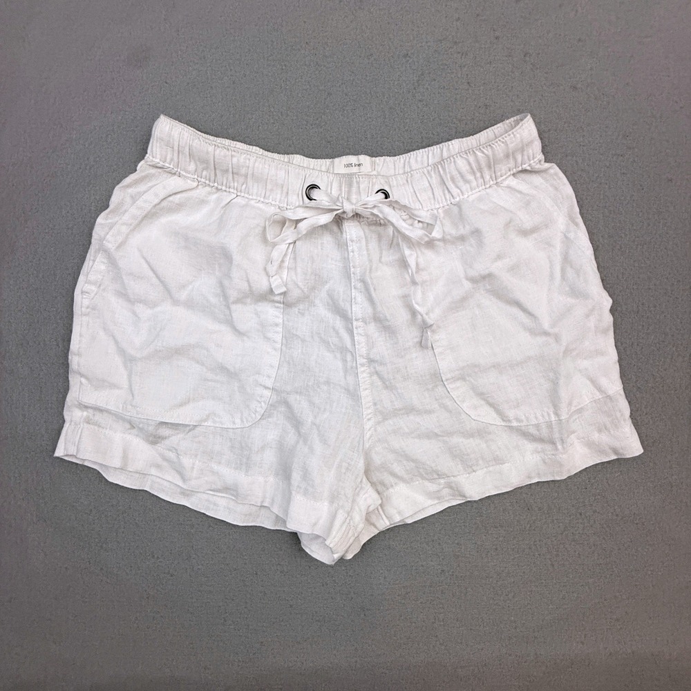 C&C California Shorts Womens Small White Linen Casual Beach Drawstring Pockets